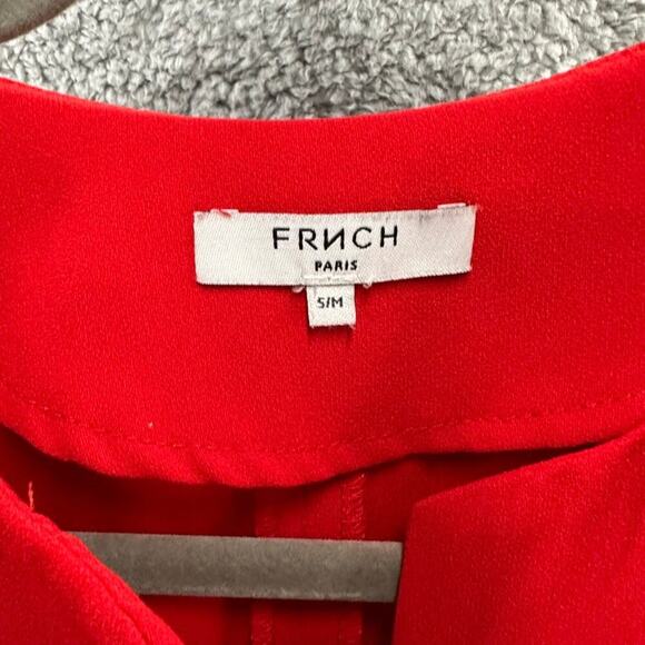 FRNCH Red Dress S/M Short Sleeves Flair Bottom Flowy Cocktail Party - Picture 6 of 9